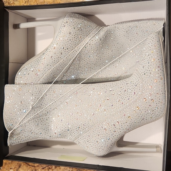 Rhinestone Encrusted Bling Stretch Boots. Metropolitan View. Gray. NEW! - Picture 2 of 16